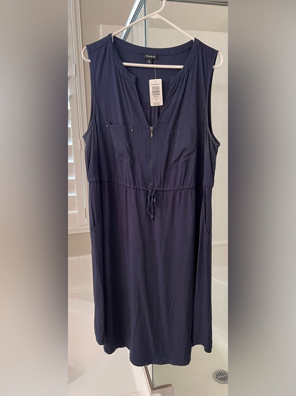 NWT Torrid Challis Zip Front Sleeveless Shirt Dress Navy Size 1 14/16